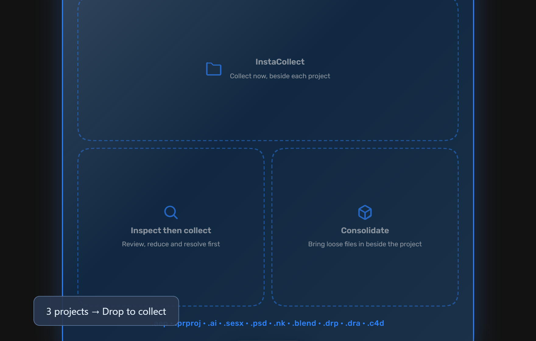 Shipping dashboard collection drop areas